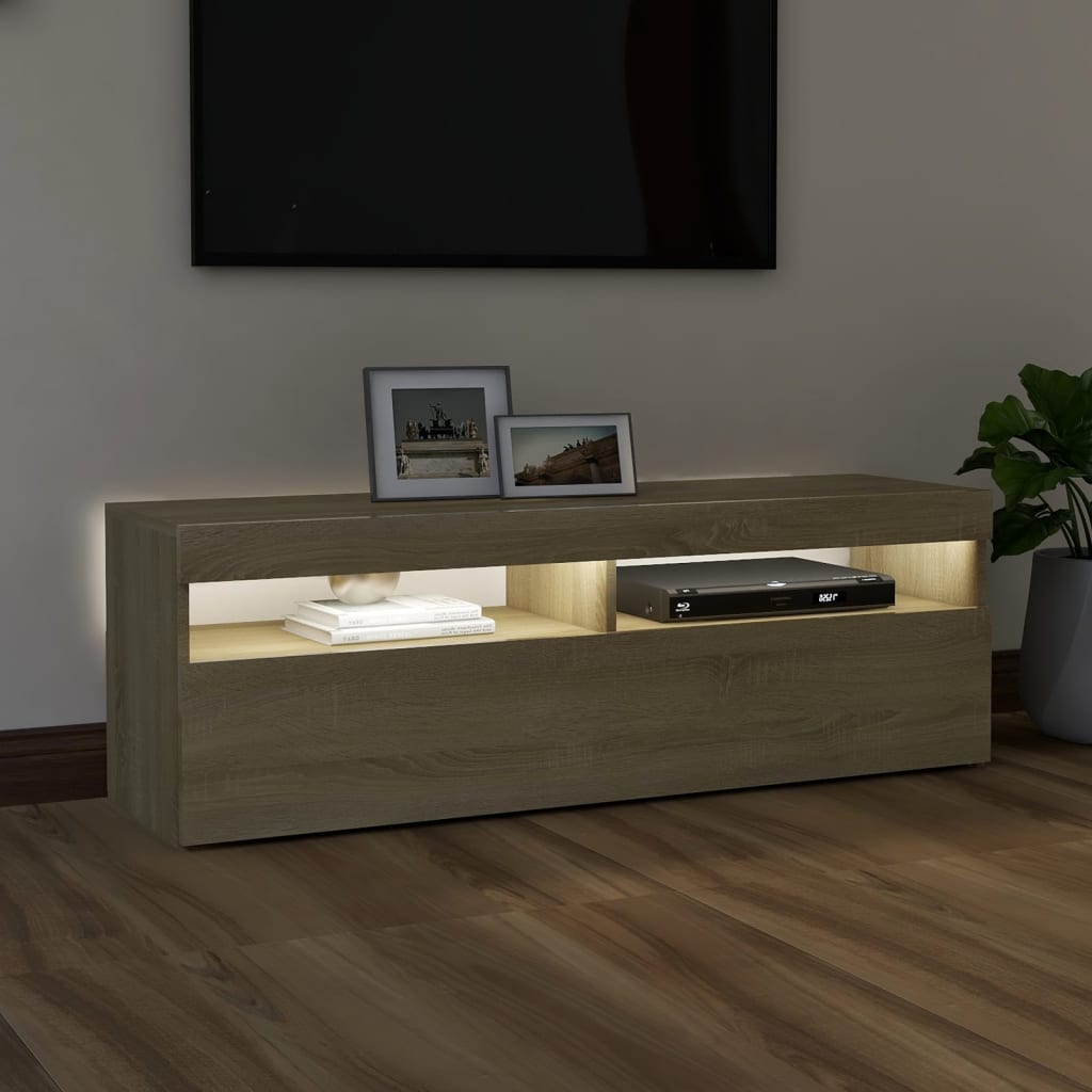 Meuble TV avec lumières LED Chêne Sonoma 120x35x40 cm
