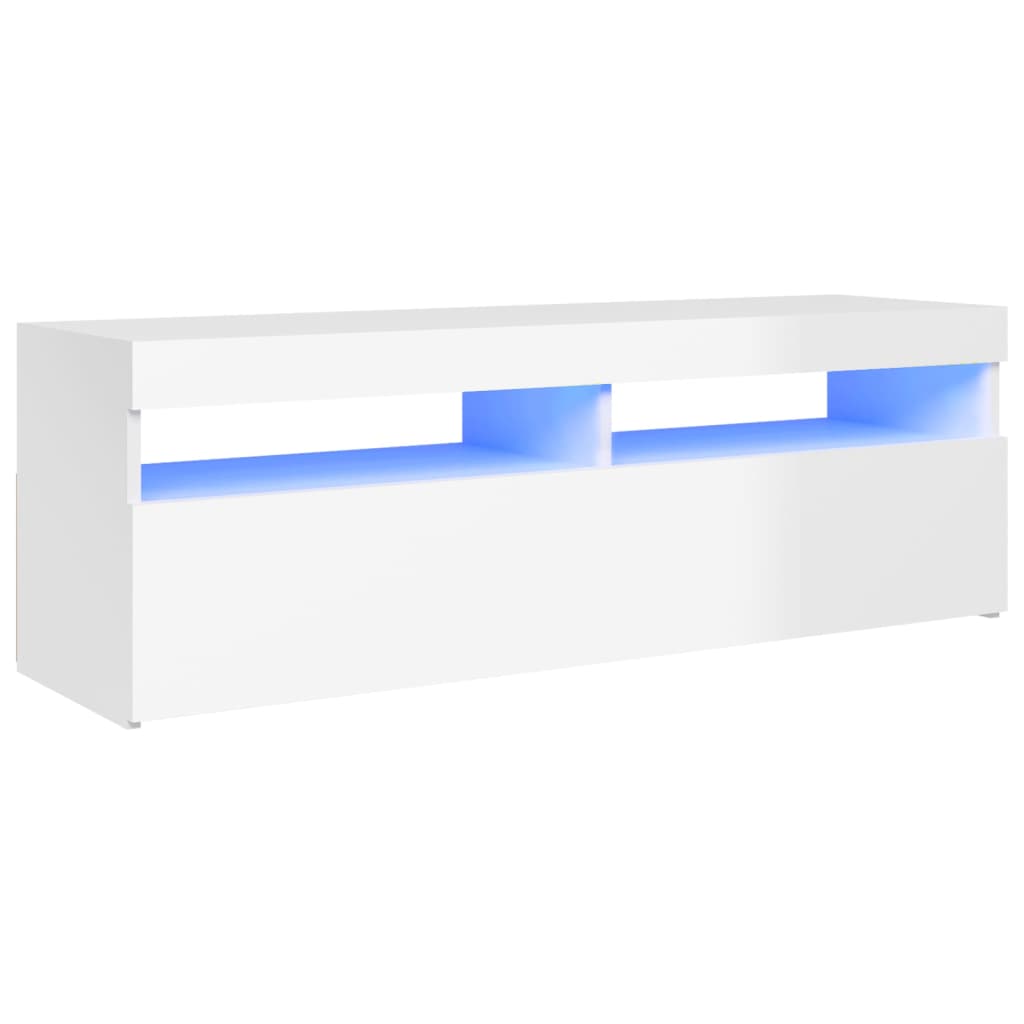 TV cabinet with LED lights high-gloss white 120x35x40 cm