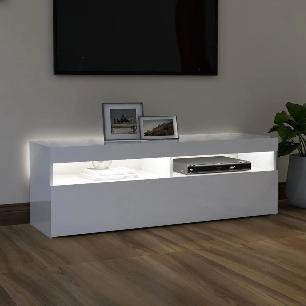 TV cabinet with LED lights high-gloss white 120x35x40 cm
