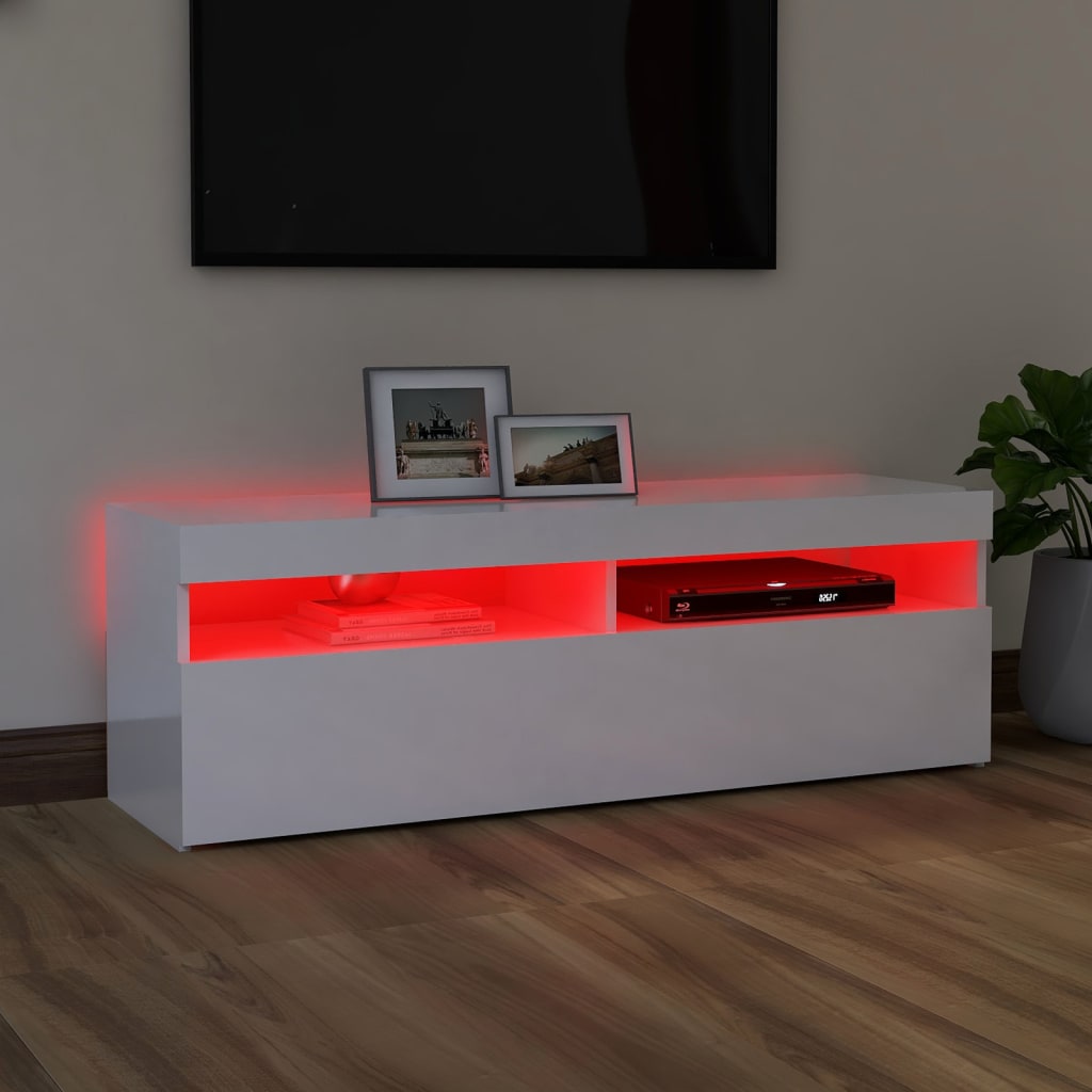 TV cabinet with LED lights high-gloss white 120x35x40 cm