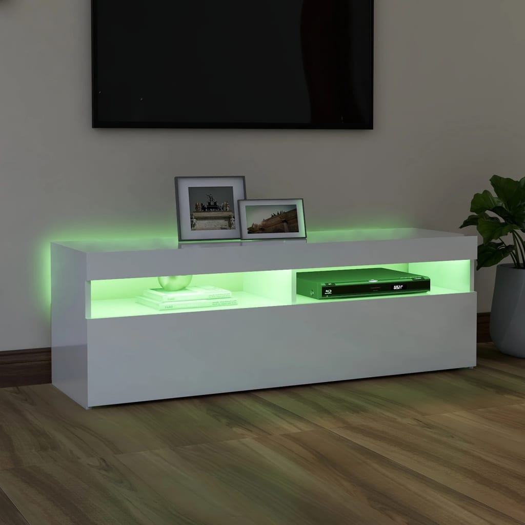 TV cabinet with LED lights high-gloss white 120x35x40 cm