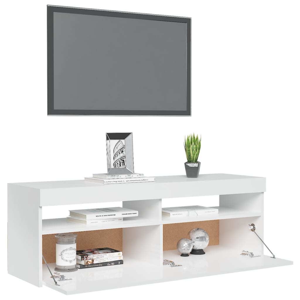 TV cabinet with LED lights high-gloss white 120x35x40 cm