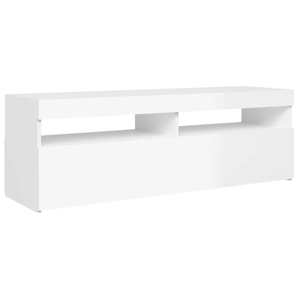 TV cabinet with LED lights high-gloss white 120x35x40 cm