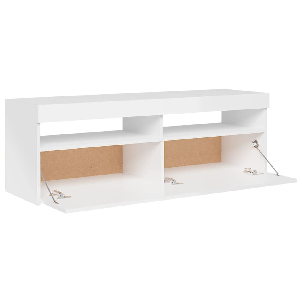 TV cabinet with LED lights high-gloss white 120x35x40 cm