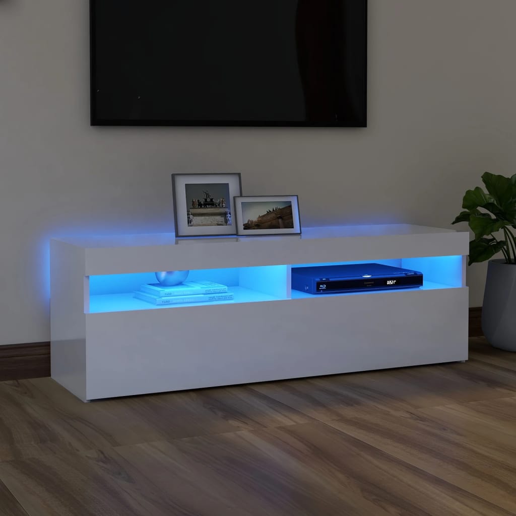 TV cabinet with LED lights high-gloss white 120x35x40 cm