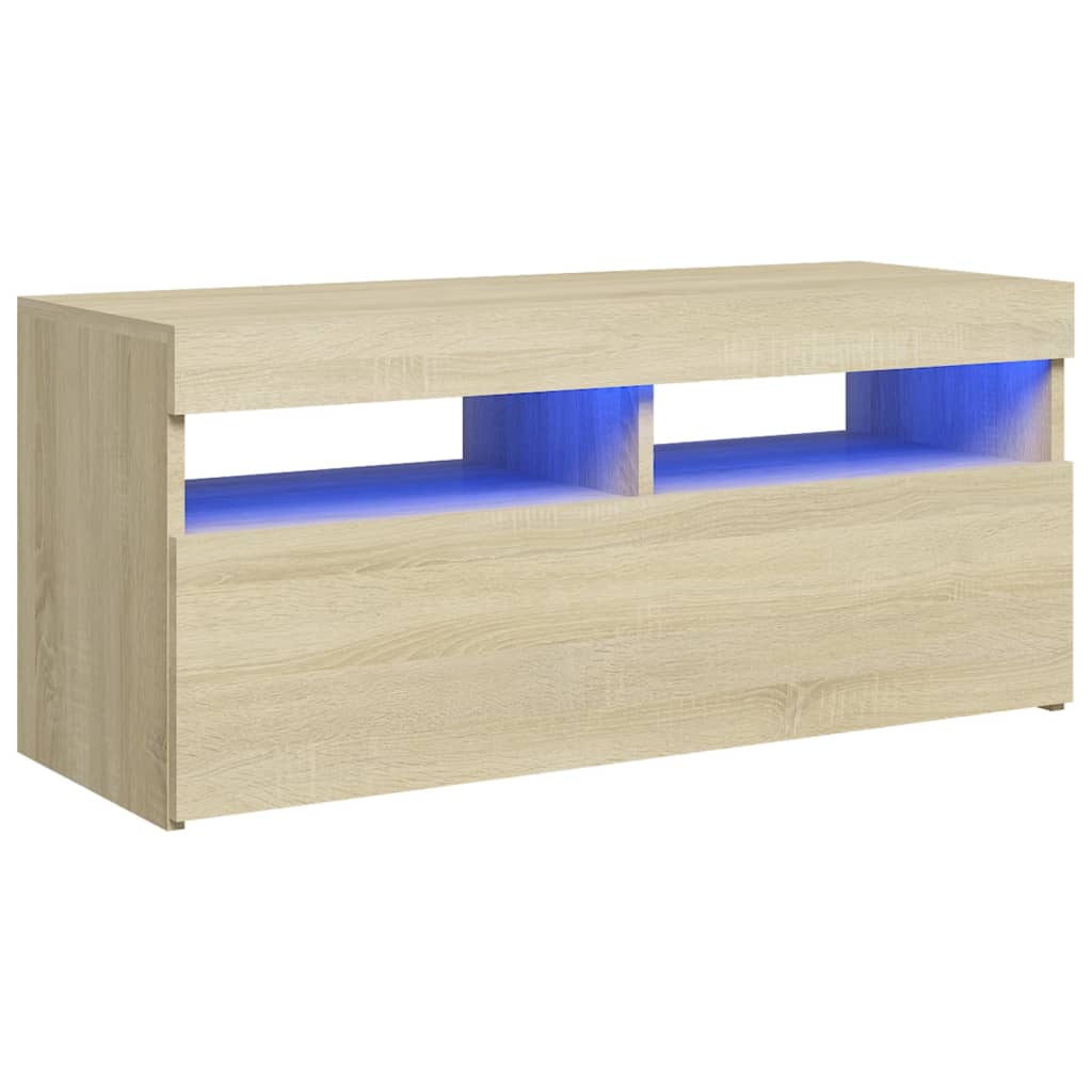 Meuble TV avec lumières LED Chêne Sonoma 90x35x40 cm