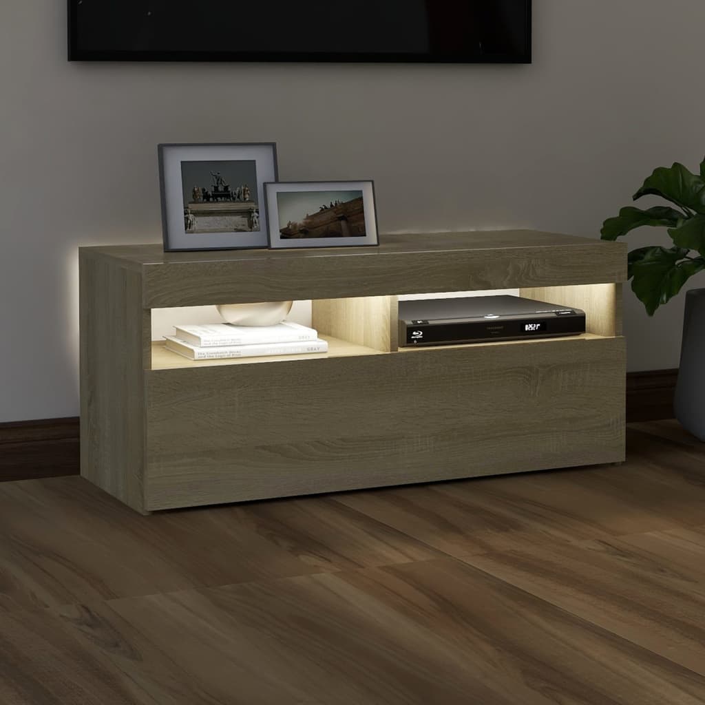 Meuble TV avec lumières LED Chêne Sonoma 90x35x40 cm