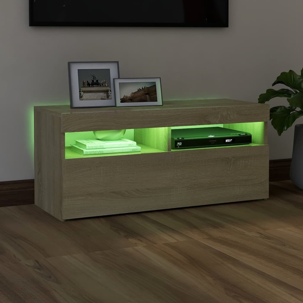 Meuble TV avec lumières LED Chêne Sonoma 90x35x40 cm