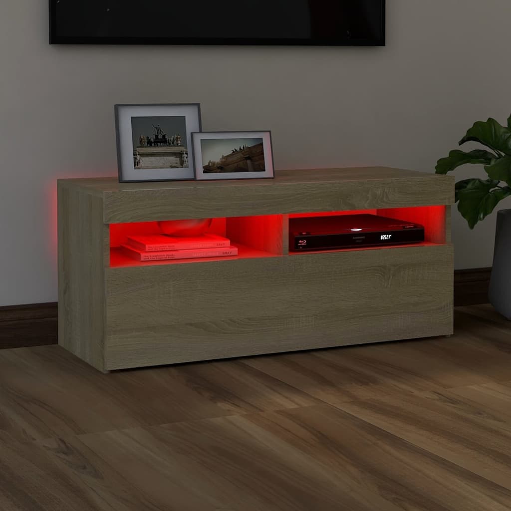 Meuble TV avec lumières LED Chêne Sonoma 90x35x40 cm