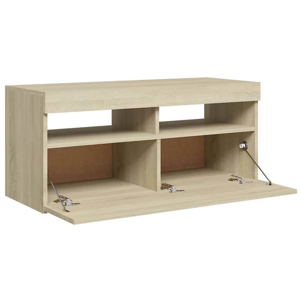 Meuble TV avec lumières LED Chêne Sonoma 90x35x40 cm