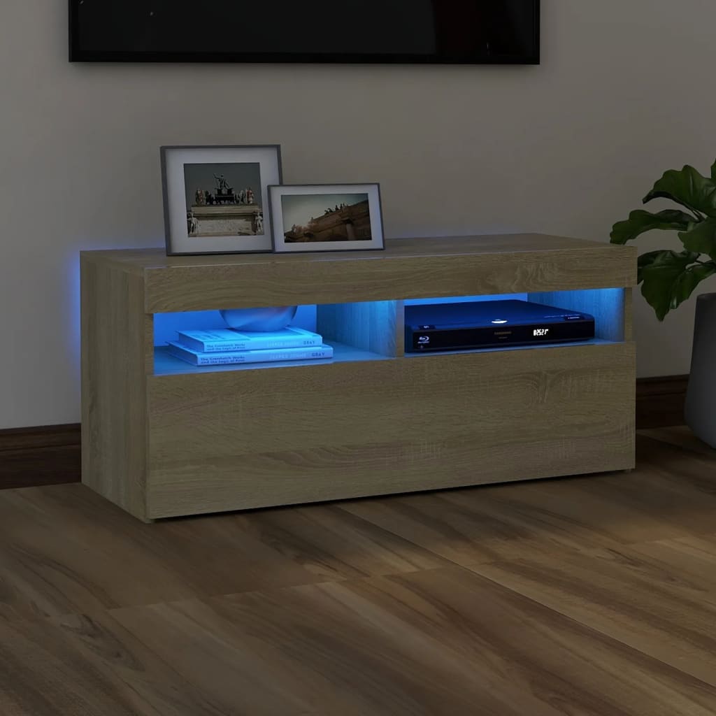 Meuble TV avec lumières LED Chêne Sonoma 90x35x40 cm