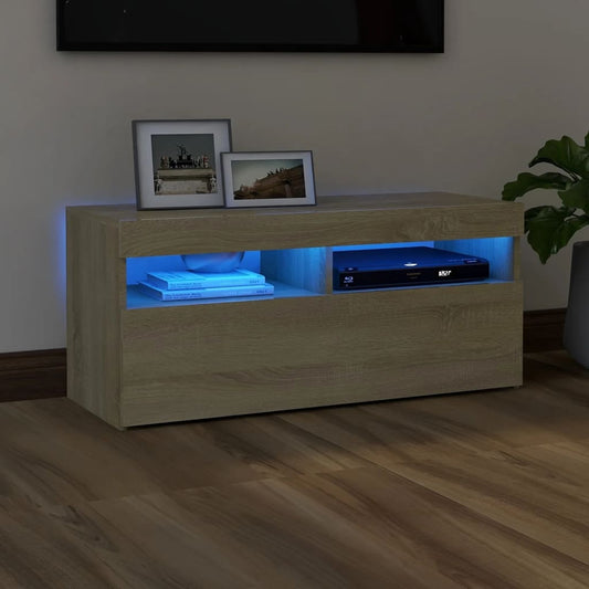 Meuble TV avec lumières LED Chêne Sonoma 90x35x40 cm
