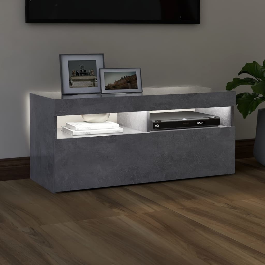 TV cabinet with LED lights concrete grey 90x35x40 cm