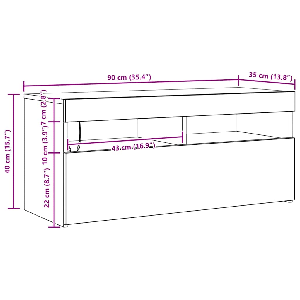 TV-Schrank mit LED-Leuchten Betongrau 90x35x40 cm