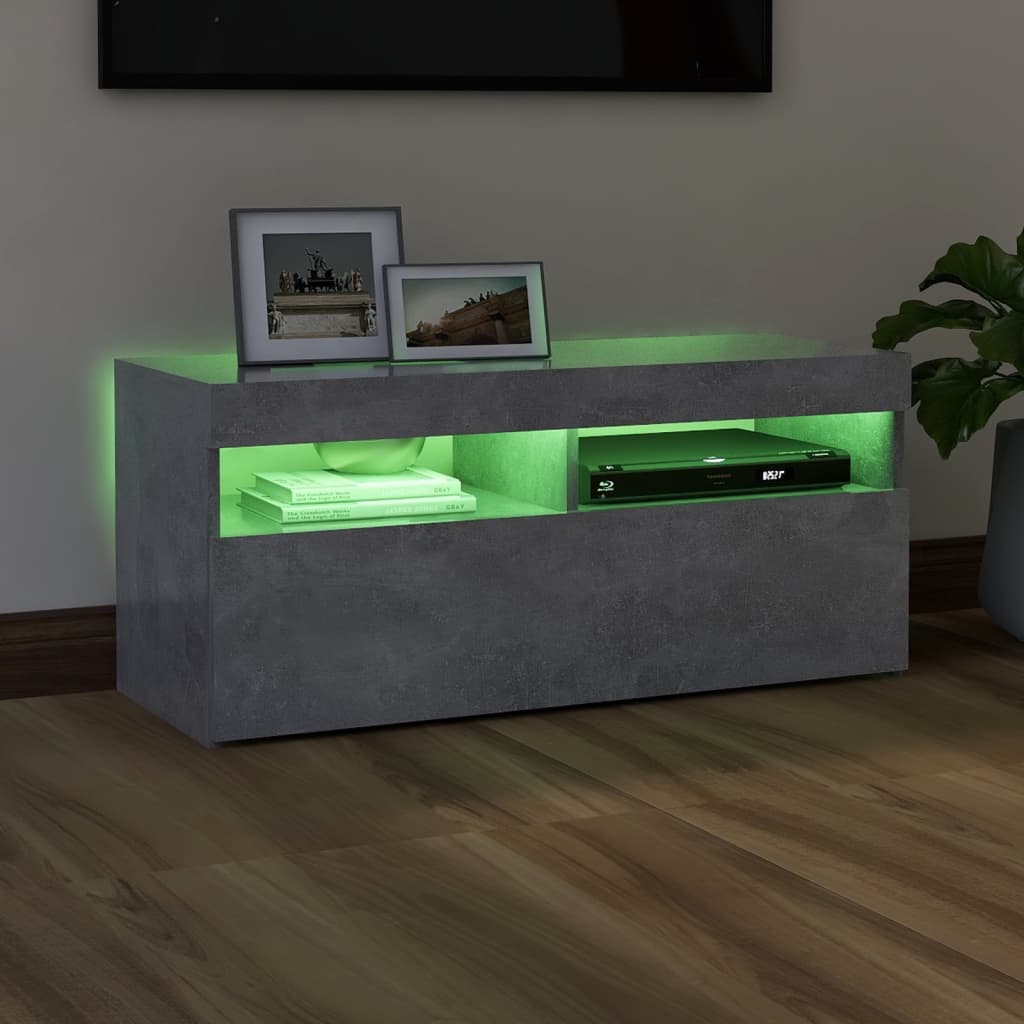 TV cabinet with LED lights concrete grey 90x35x40 cm