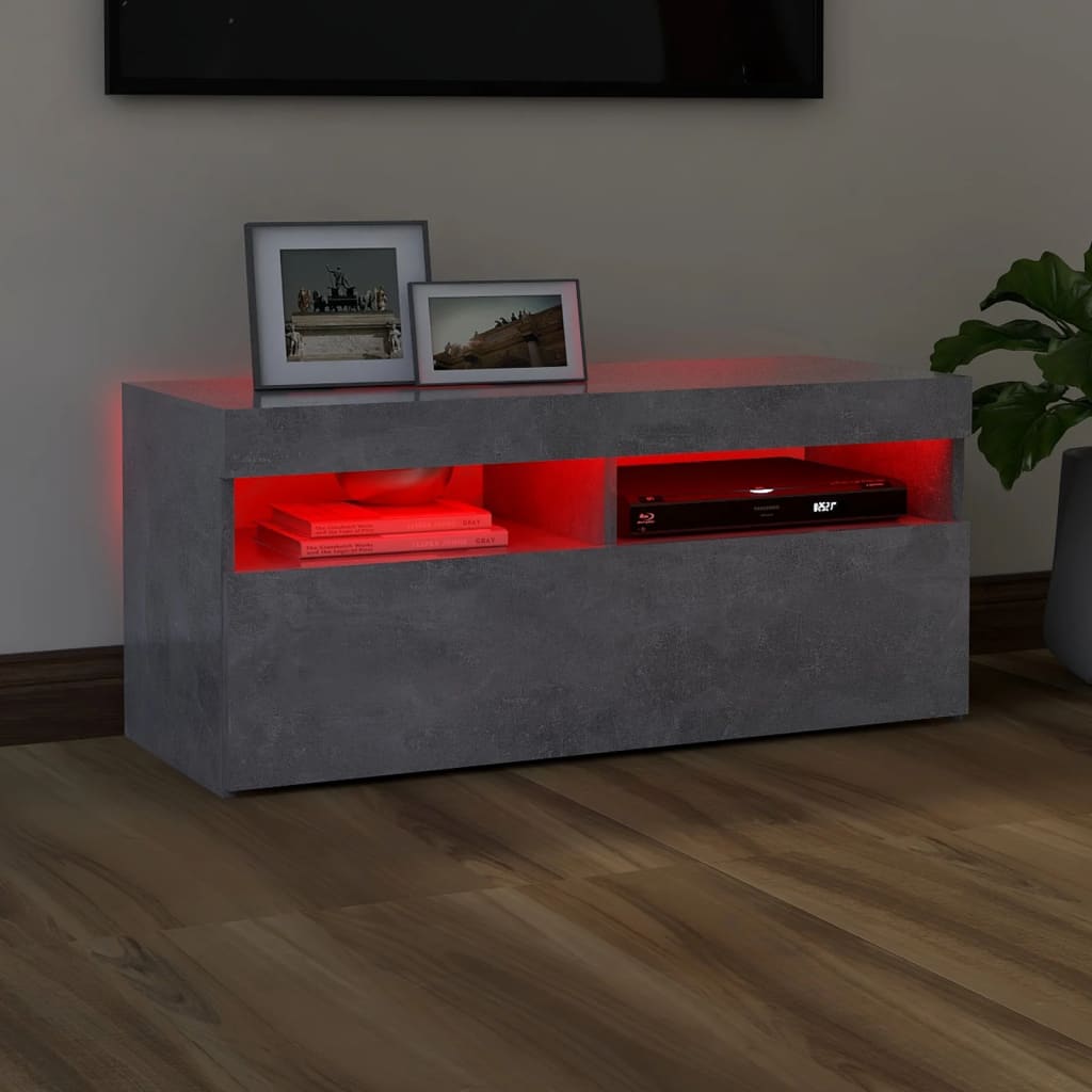 TV cabinet with LED lights concrete grey 90x35x40 cm