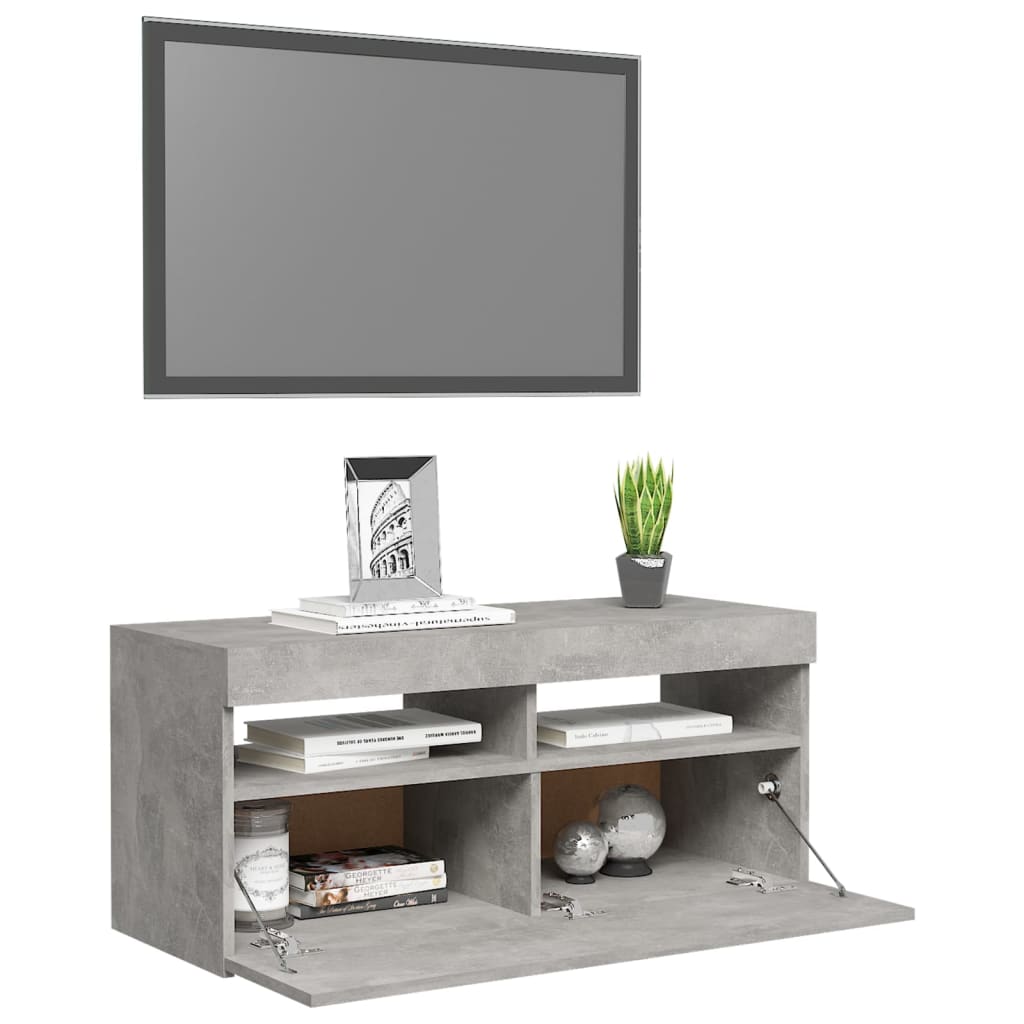TV cabinet with LED lights concrete grey 90x35x40 cm
