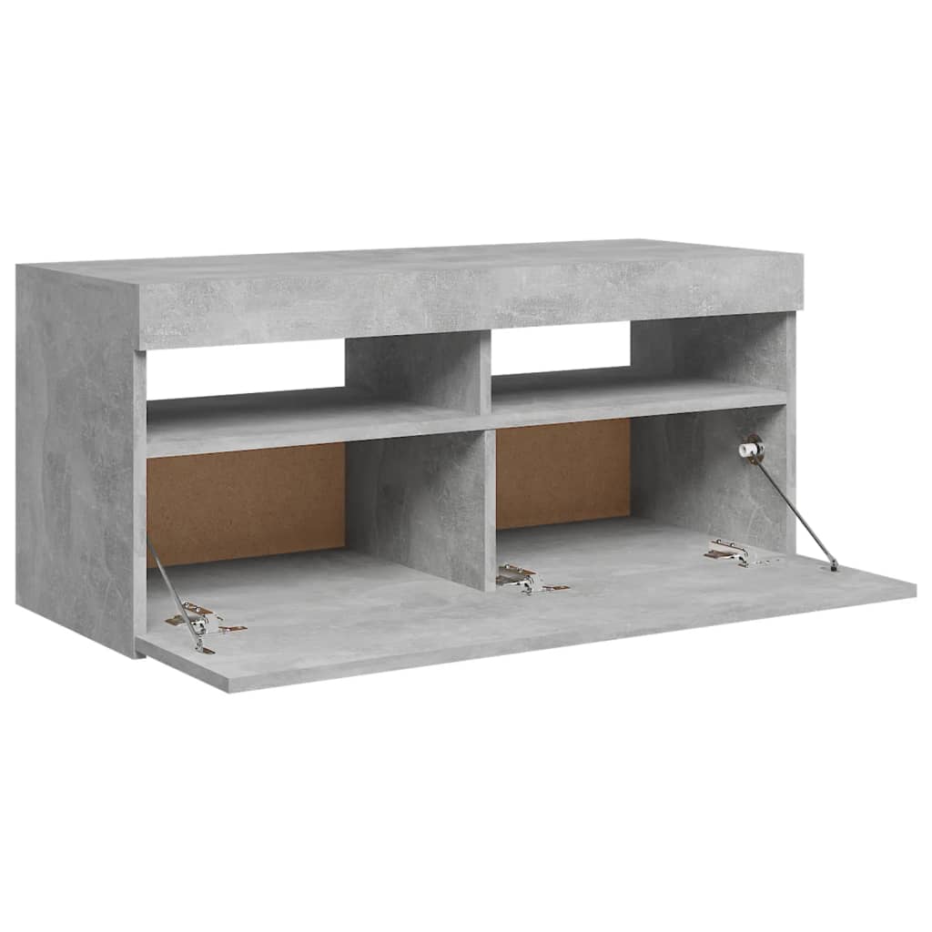 TV cabinet with LED lights concrete grey 90x35x40 cm
