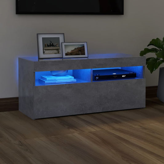 TV cabinet with LED lights concrete grey 90x35x40 cm