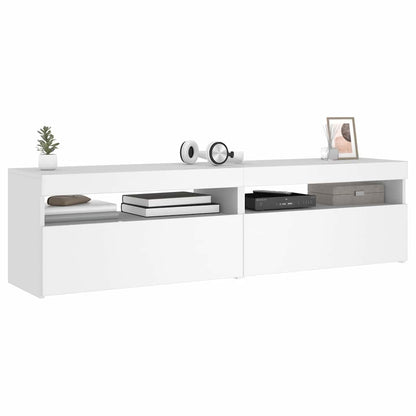 TV-Schränke 2 Stk. mit LED-Leuchten Weiß 75x35x40 cm
