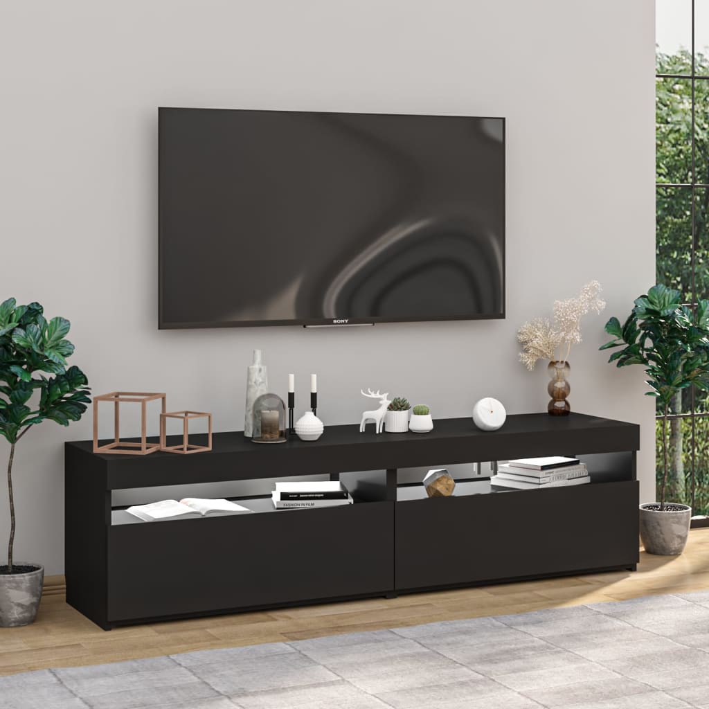 Meubles TV 2 pcs. avec lumières LED noir 75x35x40 cm