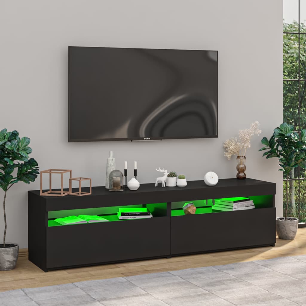 Meubles TV 2 pcs. avec lumières LED noir 75x35x40 cm