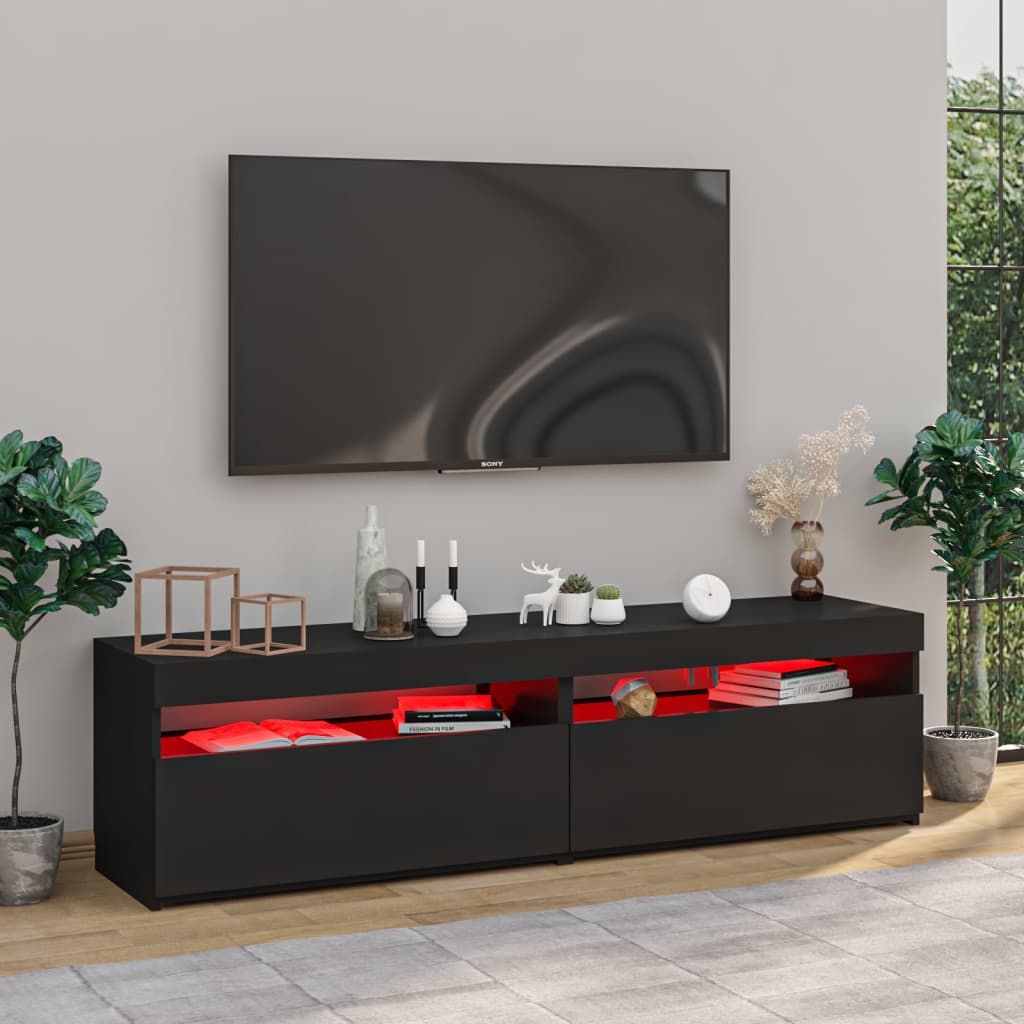 Meubles TV 2 pcs. avec lumières LED noir 75x35x40 cm