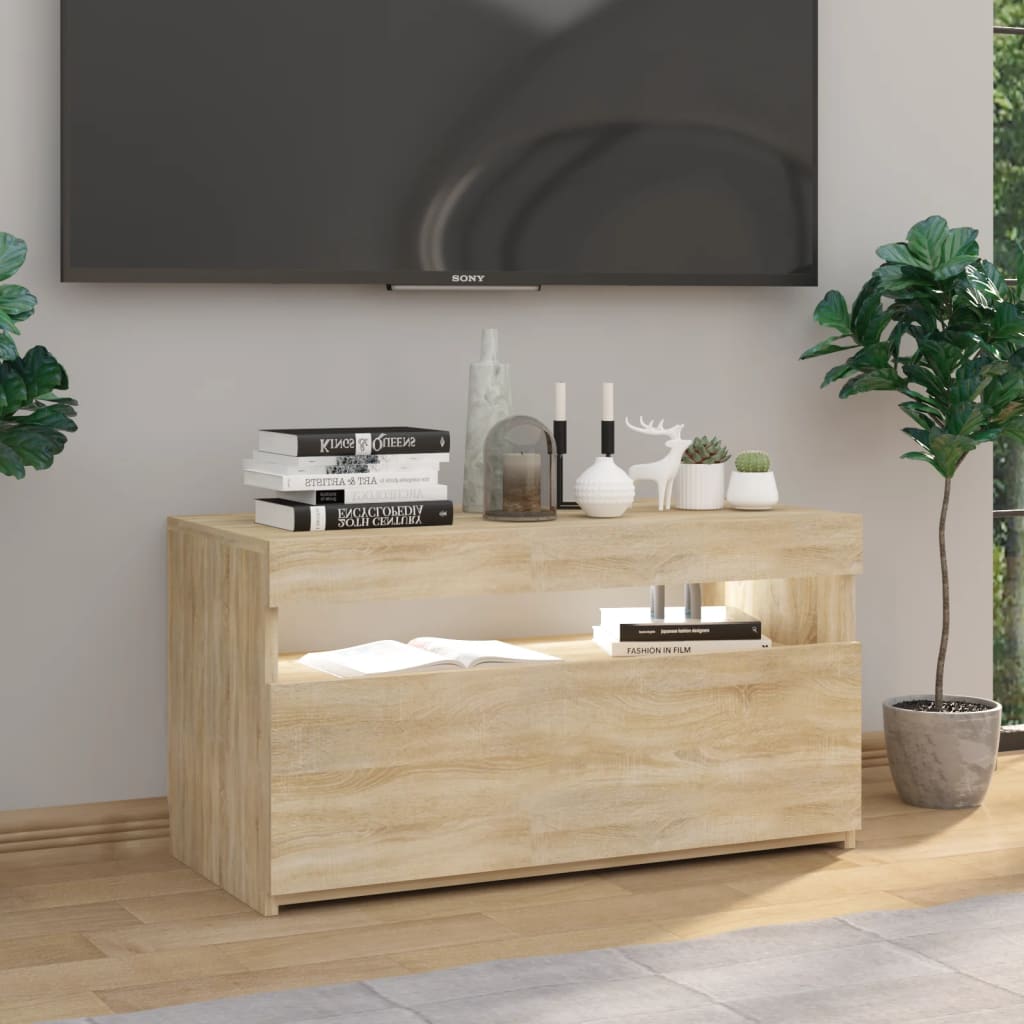 Meuble TV avec lumières LED Chêne Sonoma 75x35x40 cm