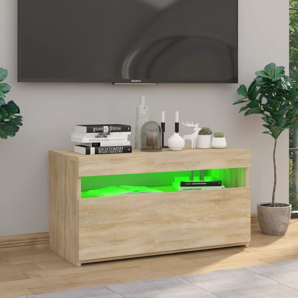 Meuble TV avec lumières LED Chêne Sonoma 75x35x40 cm
