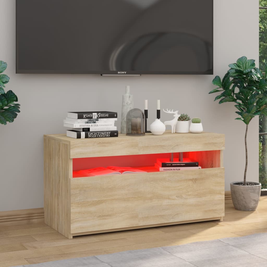 Meuble TV avec lumières LED Chêne Sonoma 75x35x40 cm