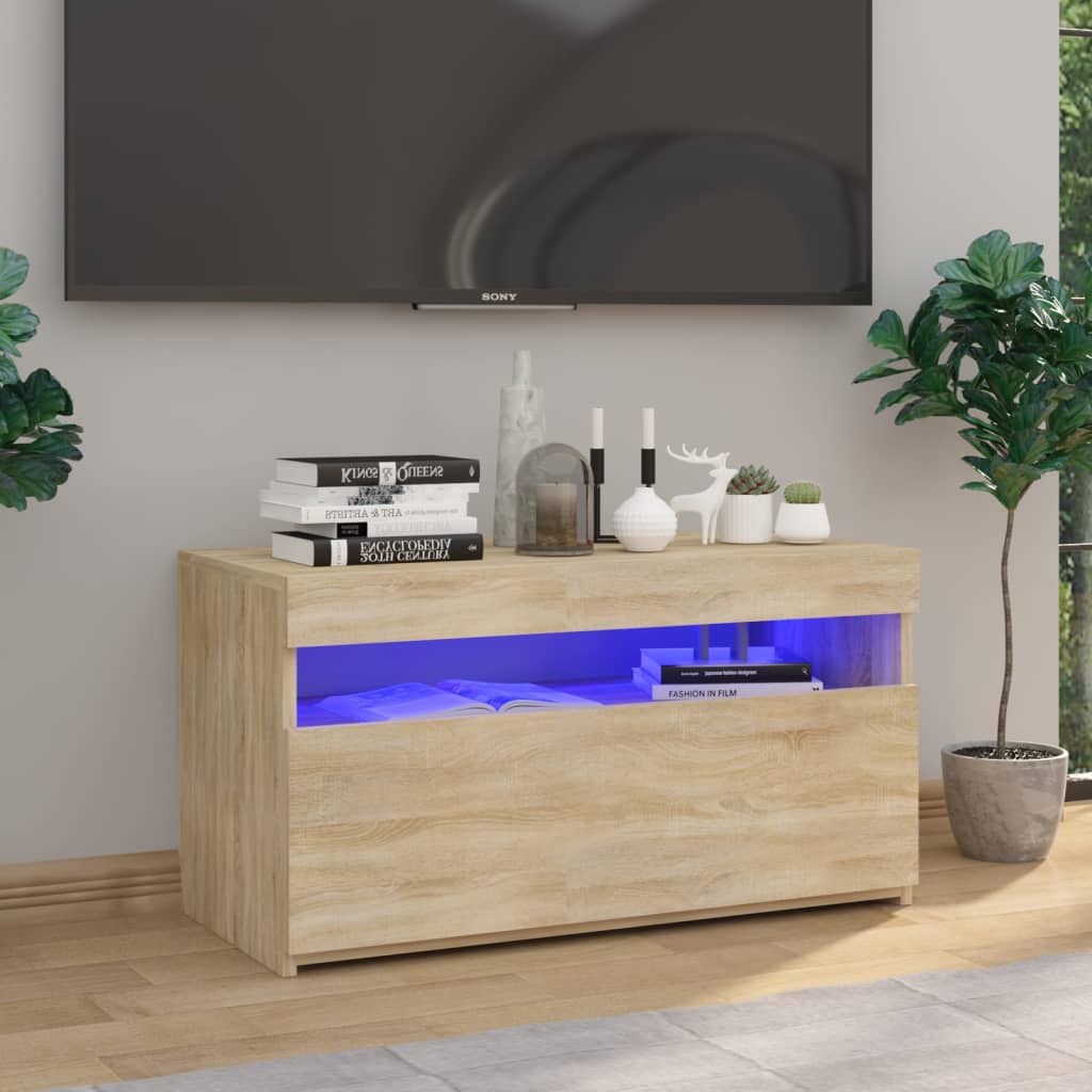 Meuble TV avec lumières LED Chêne Sonoma 75x35x40 cm