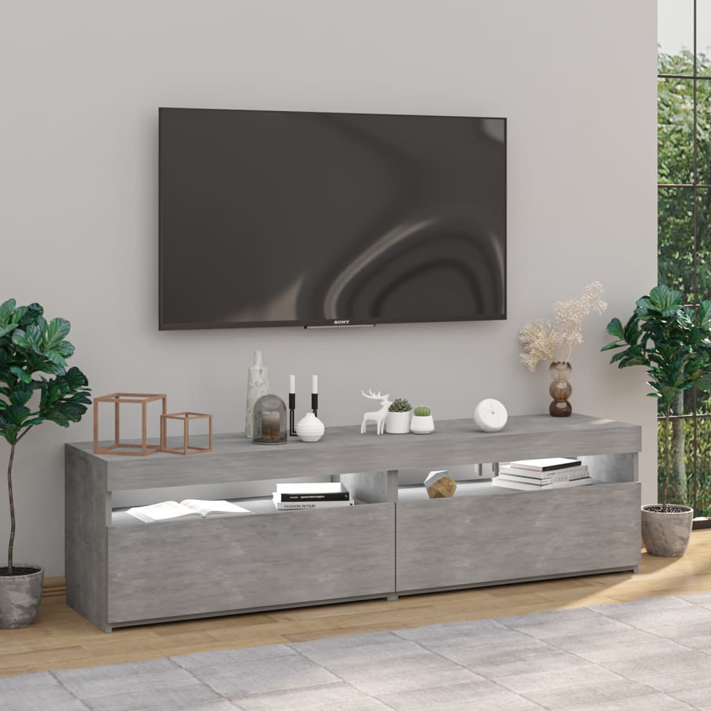 Meubles TV 2 pièces avec lumières LED gris béton 75x35x40 cm