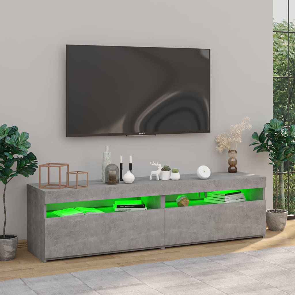 Meubles TV 2 pièces avec lumières LED gris béton 75x35x40 cm