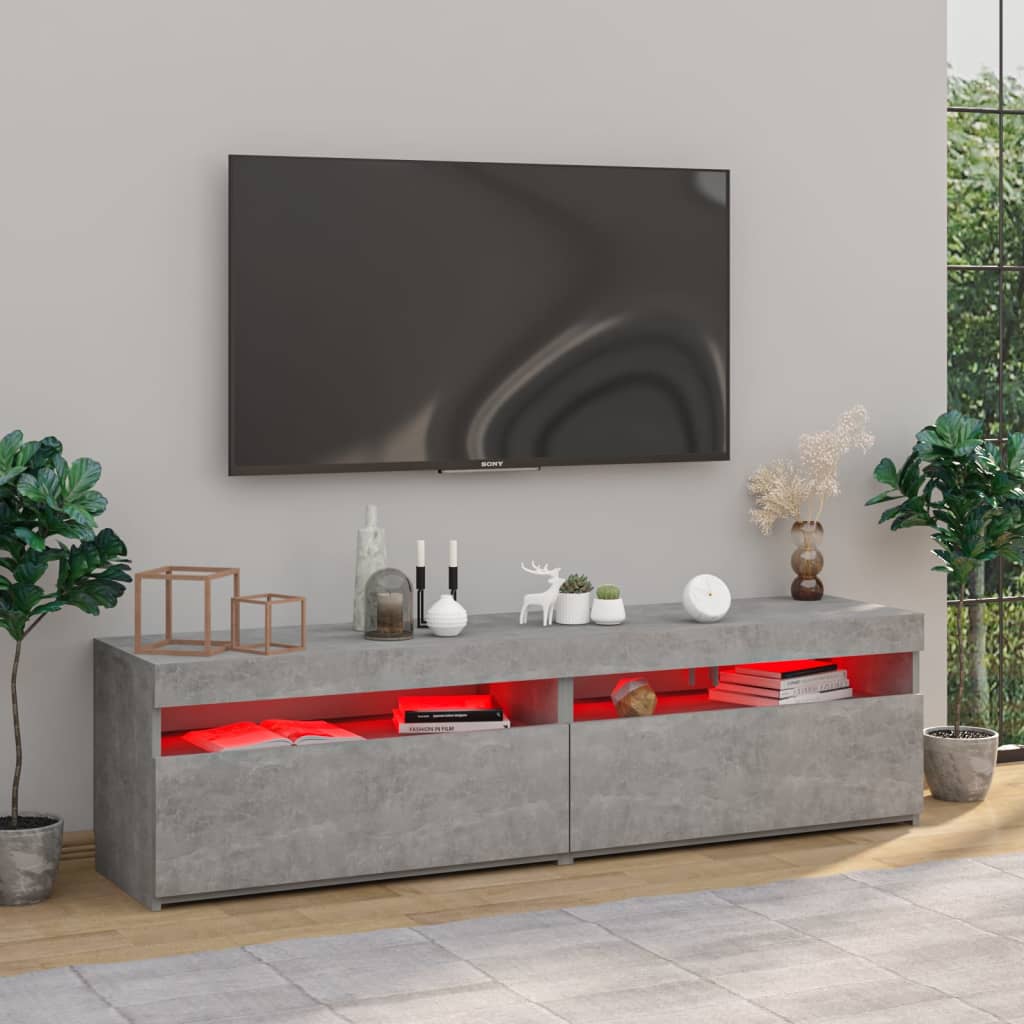 Meubles TV 2 pièces avec lumières LED gris béton 75x35x40 cm