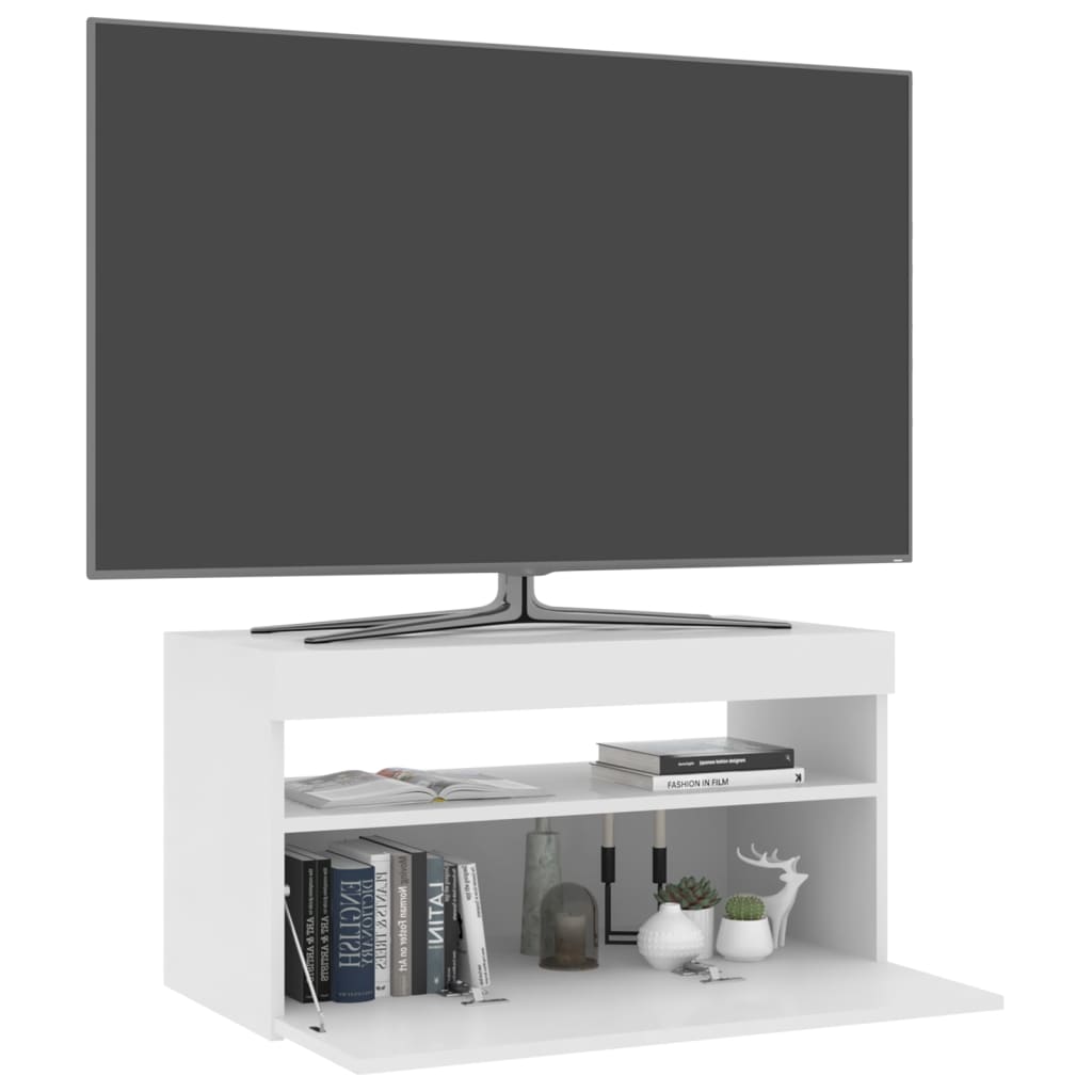 TV cabinet with LED lights high-gloss white 75x35x40 cm