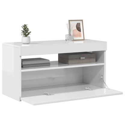 TV-Schrank mit LED-Leuchten Hochglanz-Weiß 75x35x40 cm