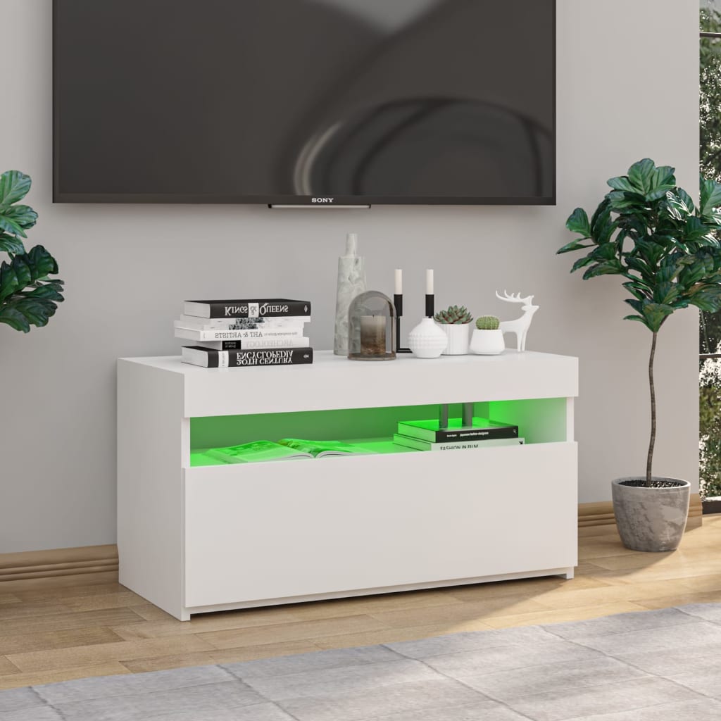 TV cabinet with LED lights high-gloss white 75x35x40 cm