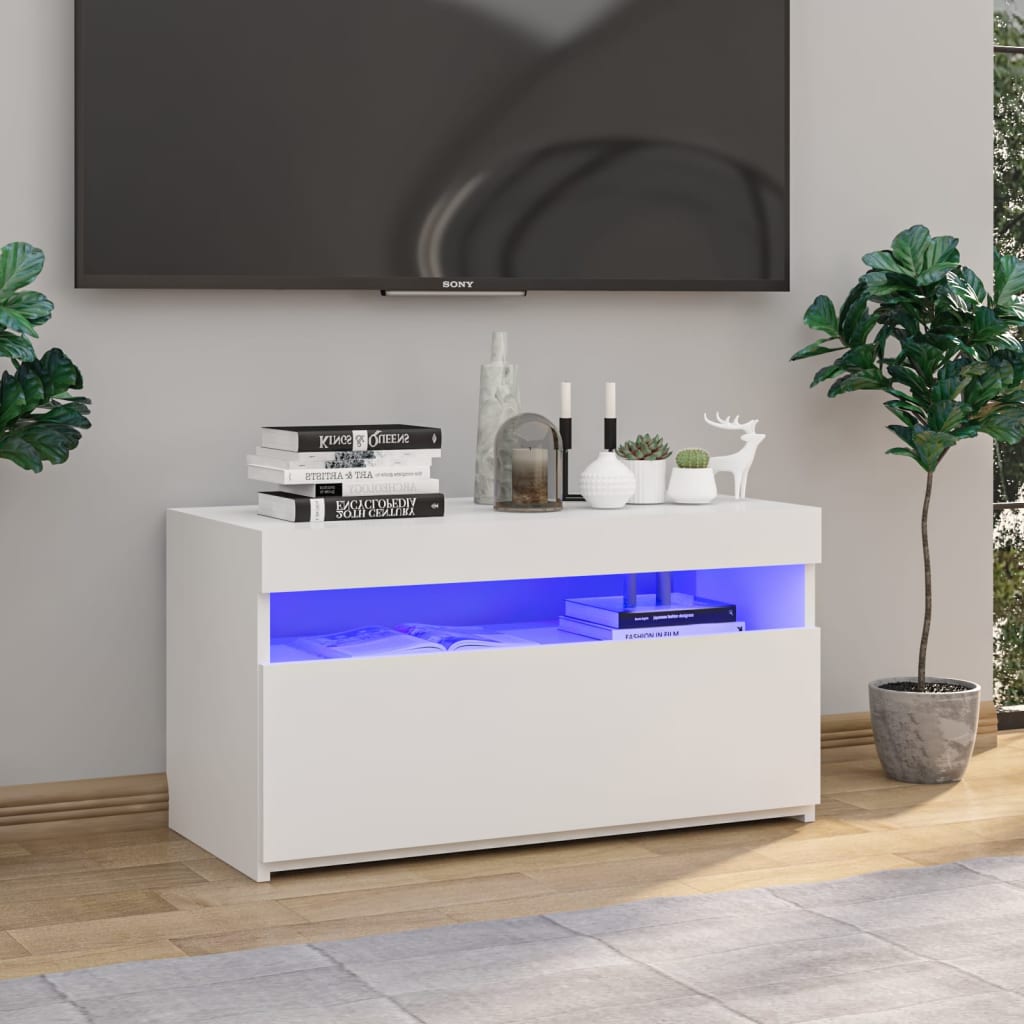TV cabinet with LED lights high-gloss white 75x35x40 cm