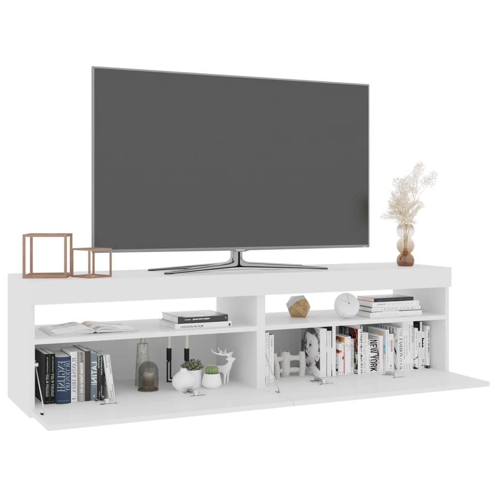 Meubles TV 2 pièces avec lumières LED blanc brillant 75x35x40 cm