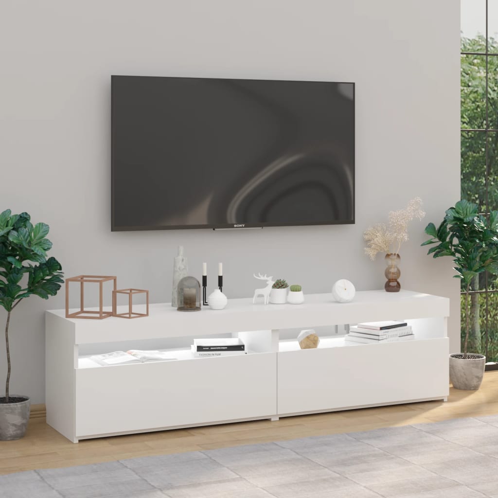 Meubles TV 2 pièces avec lumières LED blanc brillant 75x35x40 cm