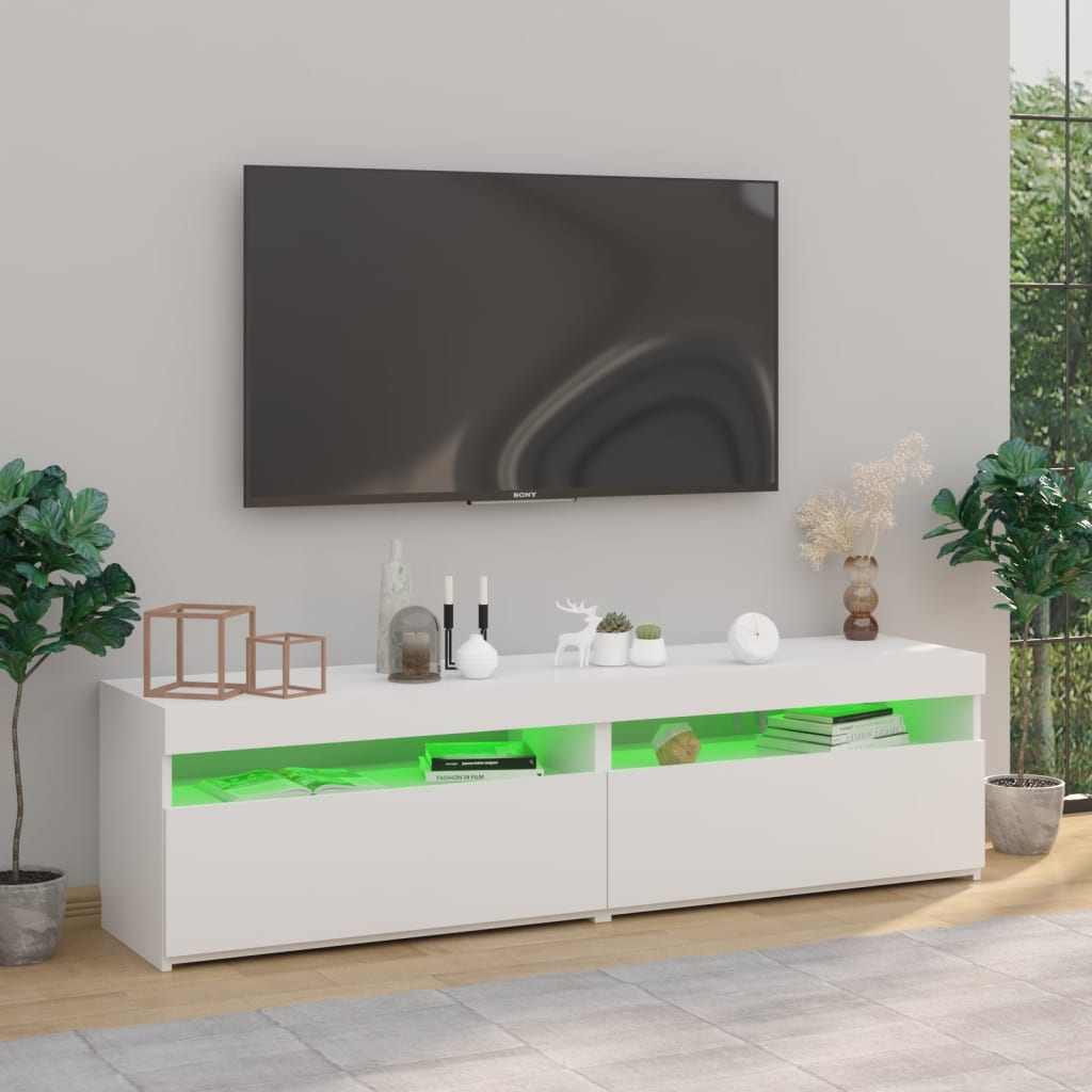 Meubles TV 2 pièces avec lumières LED blanc brillant 75x35x40 cm