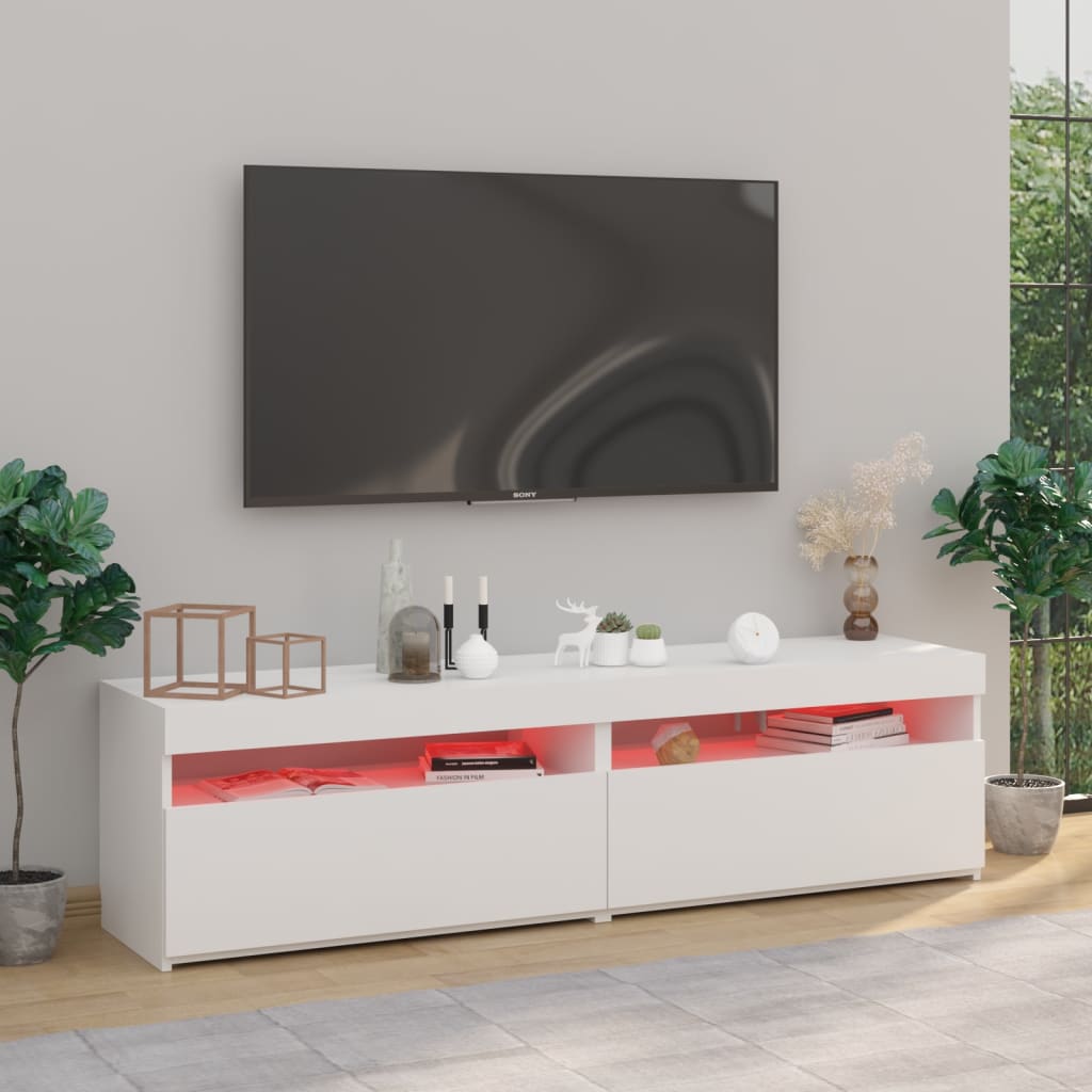 Meubles TV 2 pièces avec lumières LED blanc brillant 75x35x40 cm