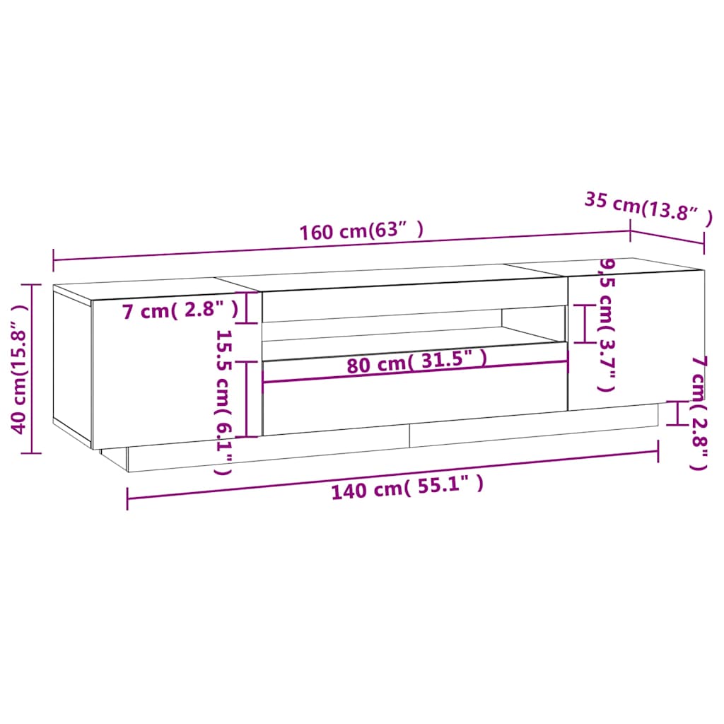 TV-Schrank mit LED-Leuchten Weiß 160x35x40 cm