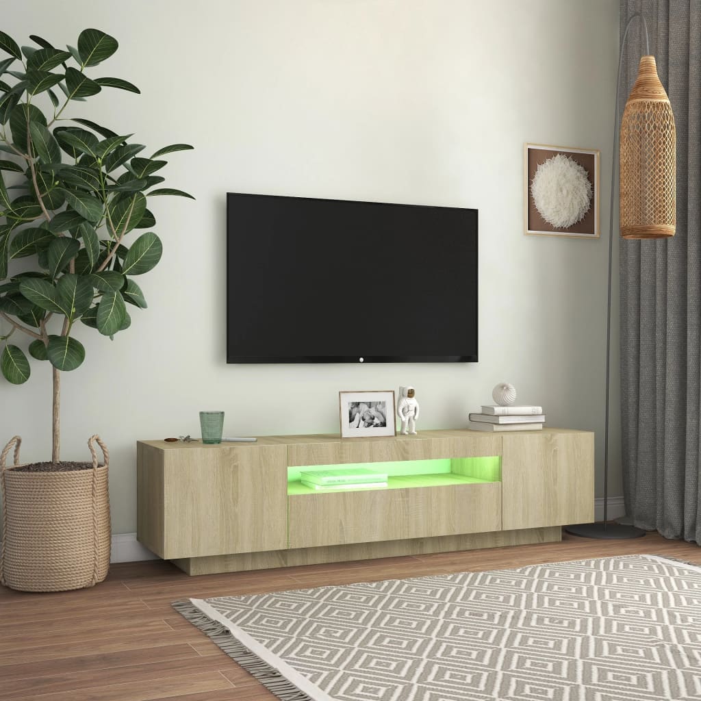 Meuble TV avec lumières LED Chêne Sonoma 160x35x40 cm