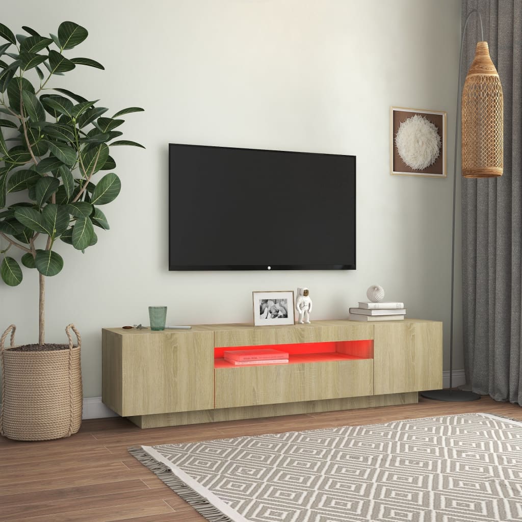 Meuble TV avec lumières LED Chêne Sonoma 160x35x40 cm
