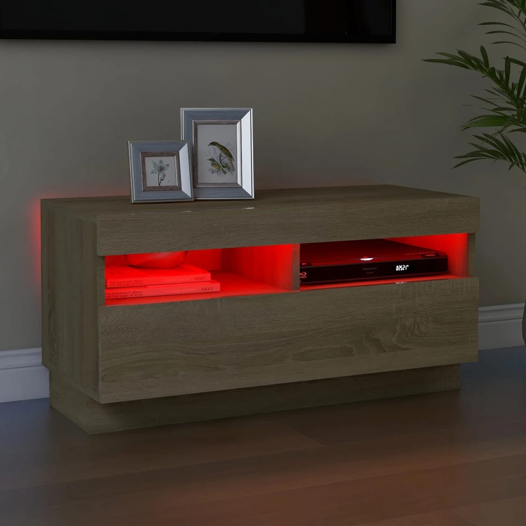 Meuble TV avec lumières LED Chêne Sonoma 80x35x40 cm