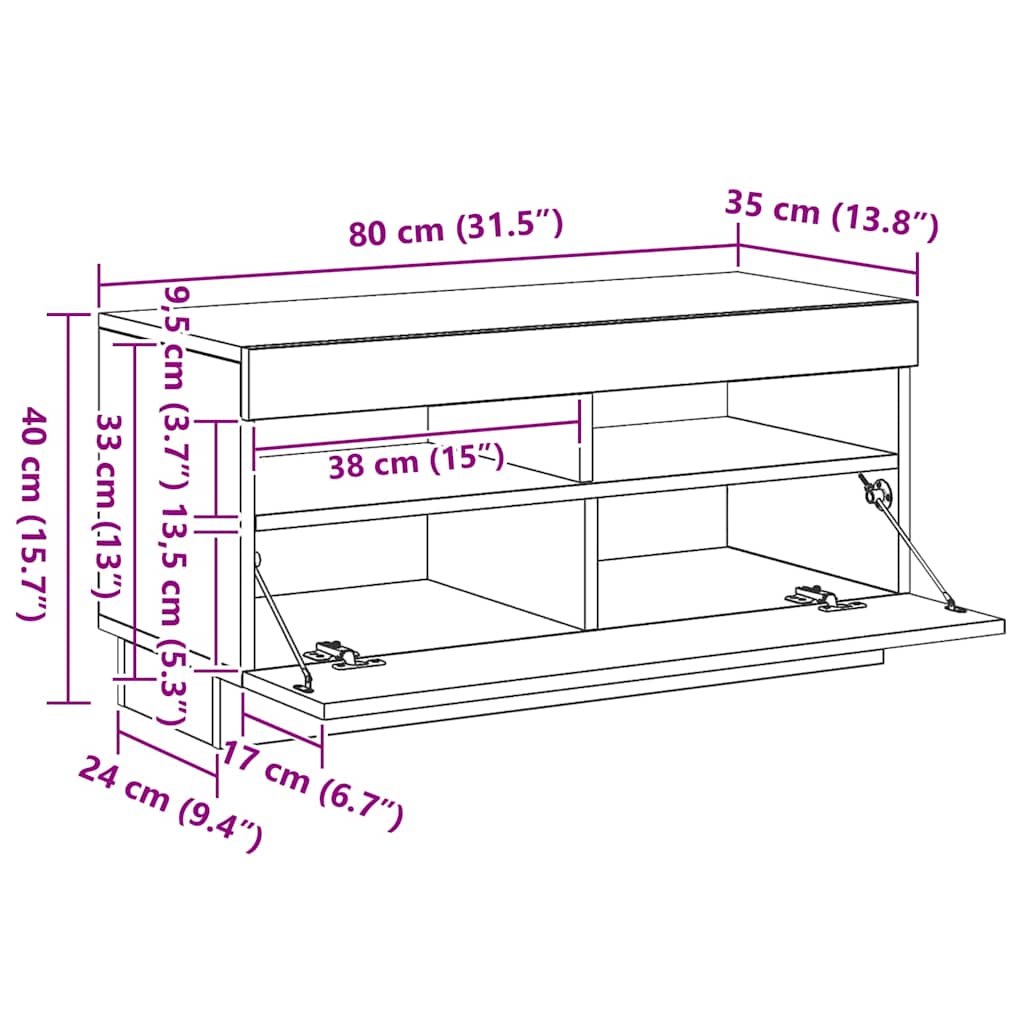 TV-Schrank mit LED-Leuchten Sonoma-Eiche 80x35x40 cm