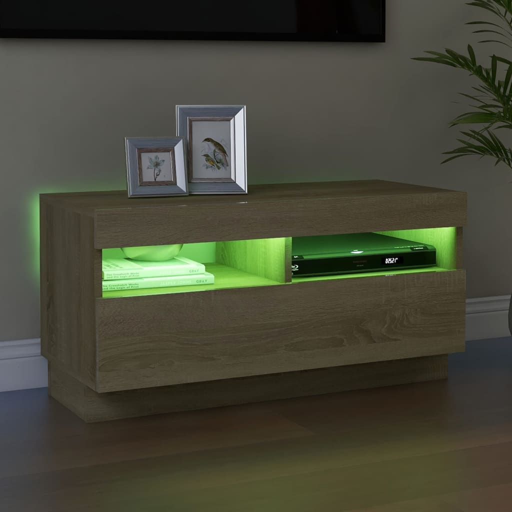 Meuble TV avec lumières LED Chêne Sonoma 80x35x40 cm