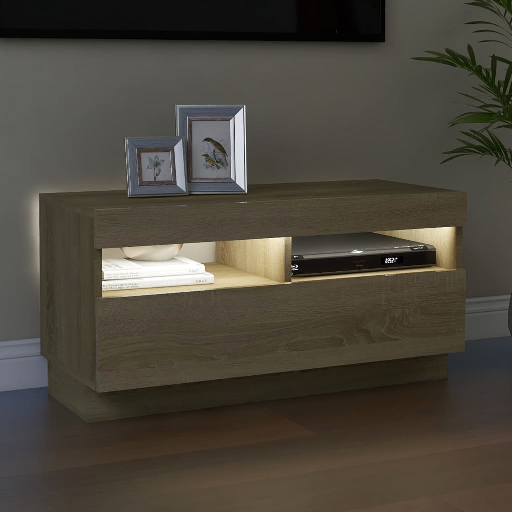 Meuble TV avec lumières LED Chêne Sonoma 80x35x40 cm