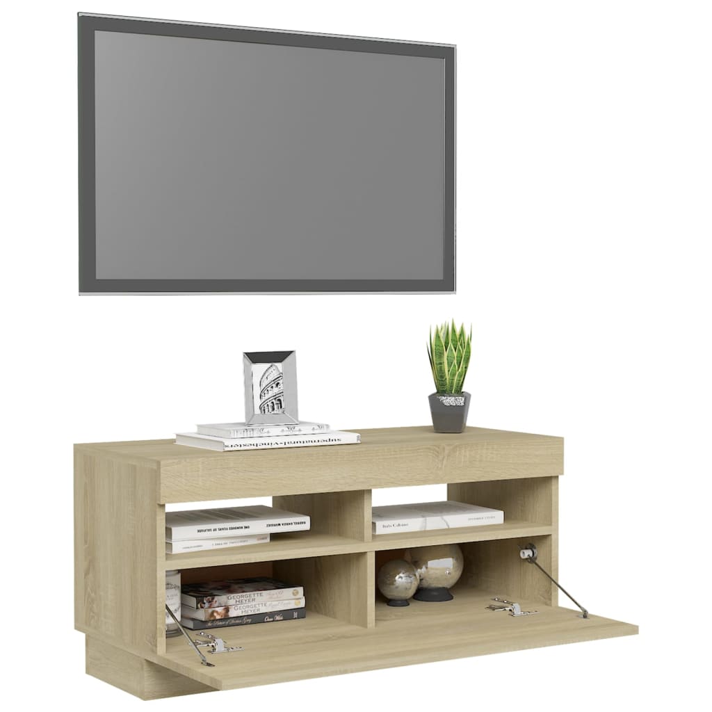 Meuble TV avec lumières LED Chêne Sonoma 80x35x40 cm